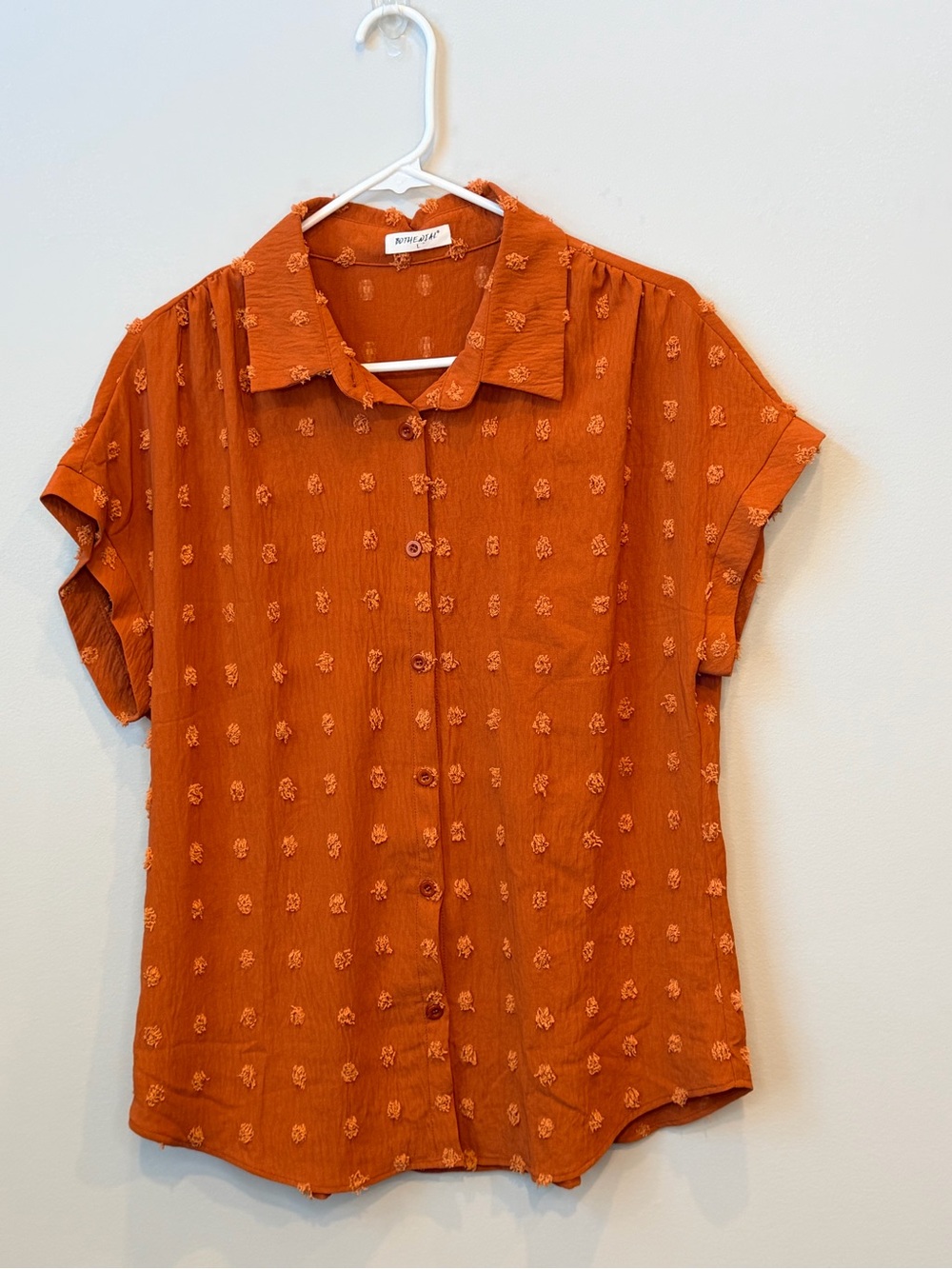 Bothenial Pumpkin Spice Boho Short-Sleeve Front Blouse Swiss Dot Size L